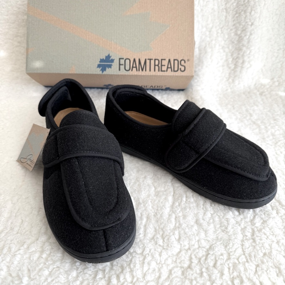 Foamtreads Women's Physician L2 Black Velcro Slippers with Memory Foam, Size 8M